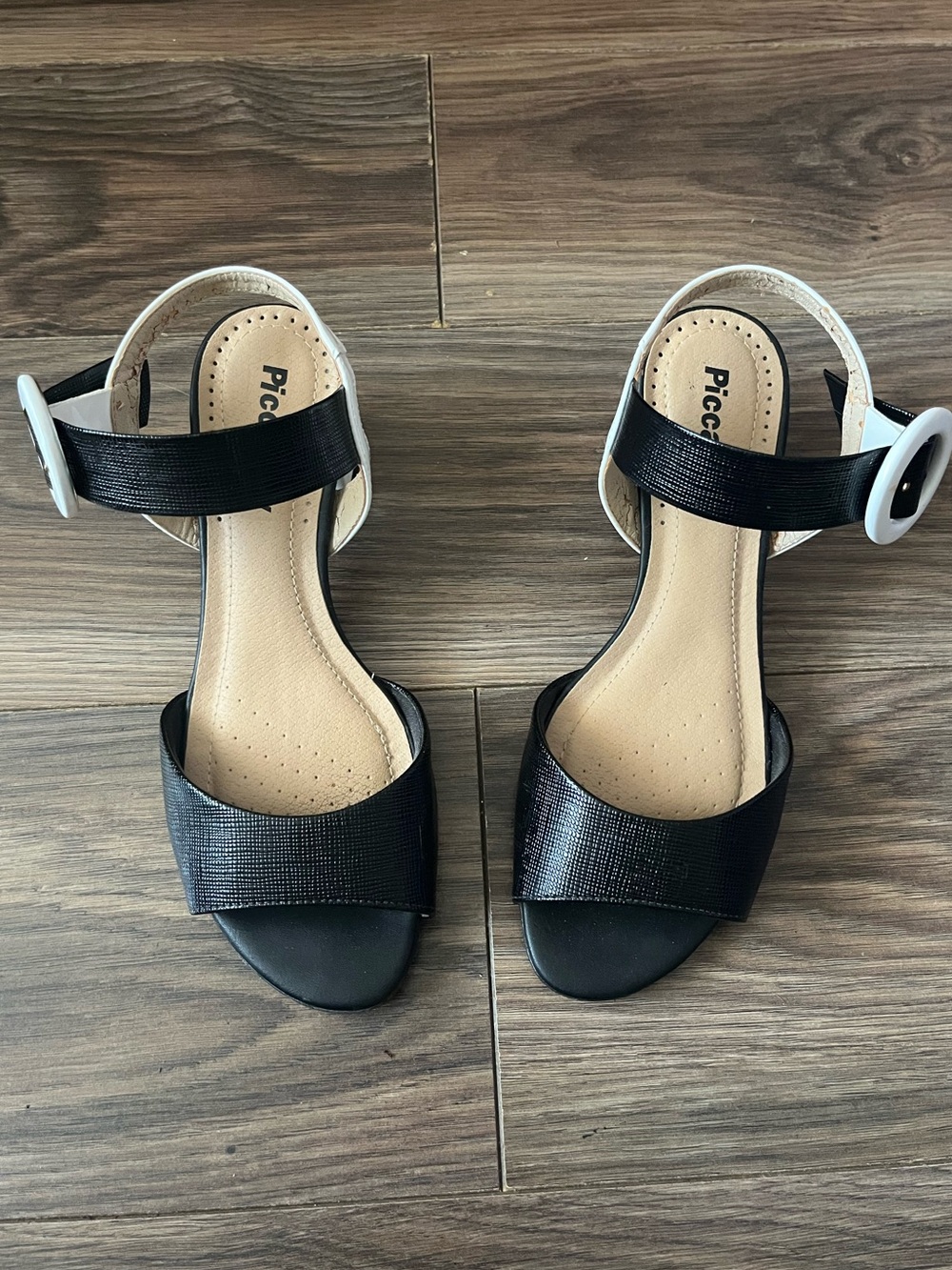 Picadilly Fashion Black Sandals with White Buckle Accent